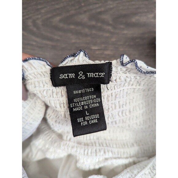 Sam & Max Women's Large Cotton Dress White With Blue Flowers Ruffled Pre-loved - Picture 3 of 3